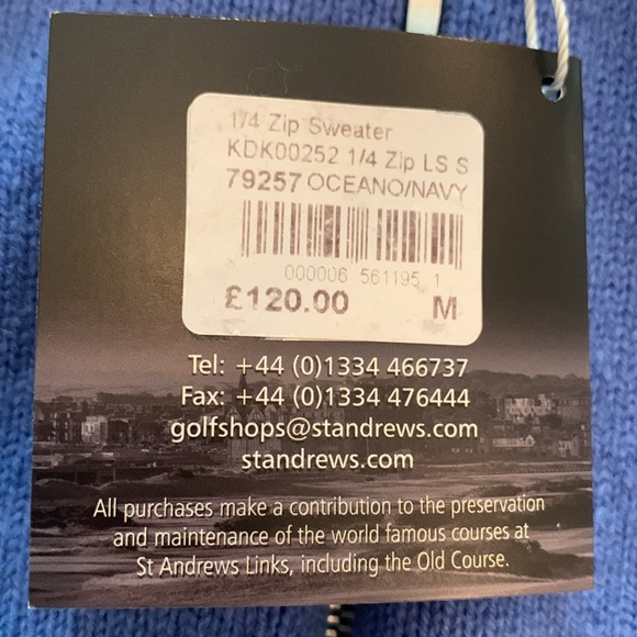 NWT St. Andrew’s Old Course Quarter Zip Wool Sweater in Ocean Blue - Picture 7 of 10